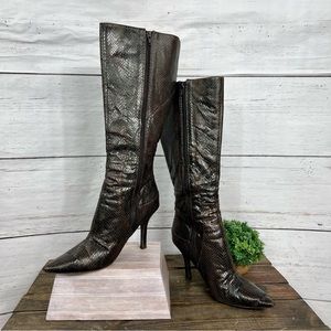 NINE WEST Chocolate Brown Snake Print Knee High Stiletto Boot